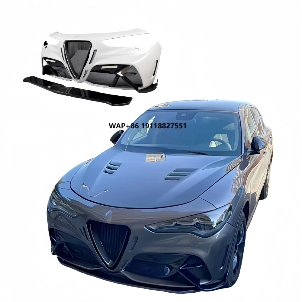 

For Stelvio Upgrade GTAM Style Carbon Fiber Front Bumper Fender Front Diffuser Hood Body Kit Front Lip