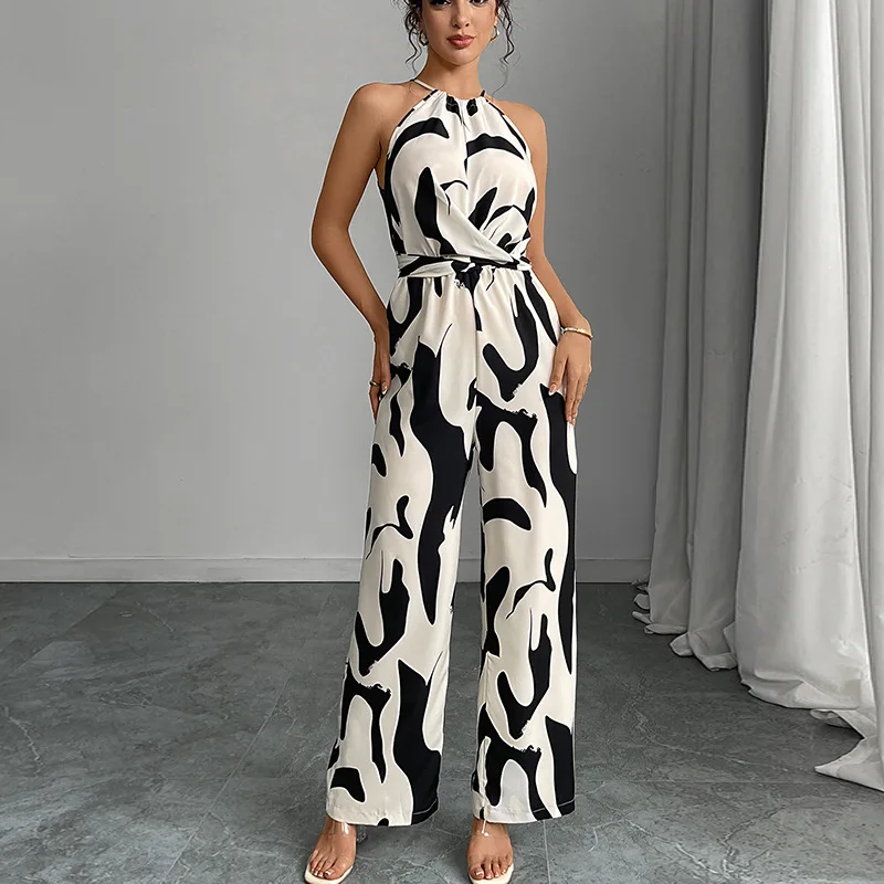 صيف 2025 ارتفاع الخصر عبر الحدود قطعة واحدة الدكتور المرأة السراويل الطويلة النايلون الحليب بقعة نمط Ne معلقة مربوط Rer