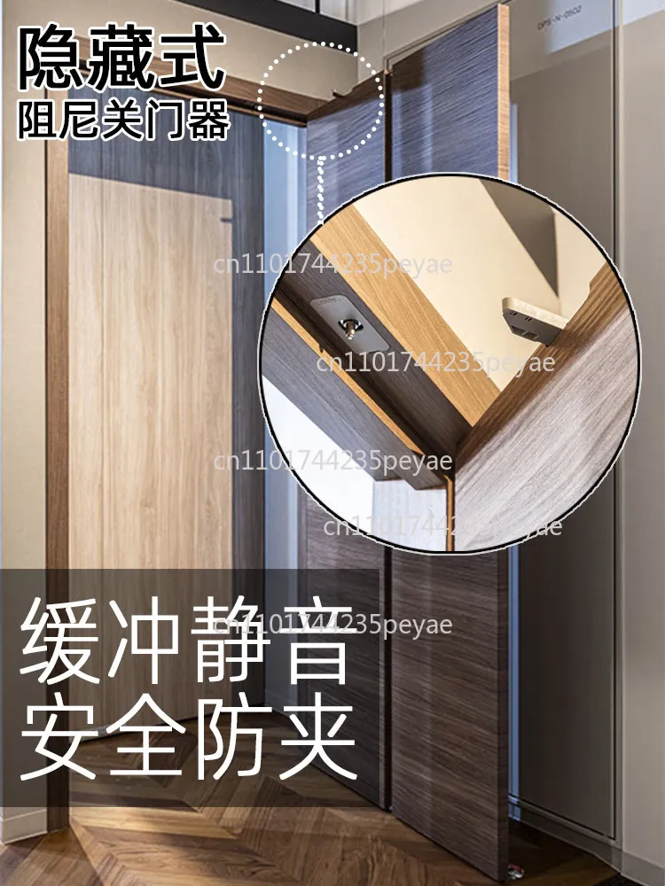 Hydraulic room door damping buffer for hotel guest room doors conceals household door closers