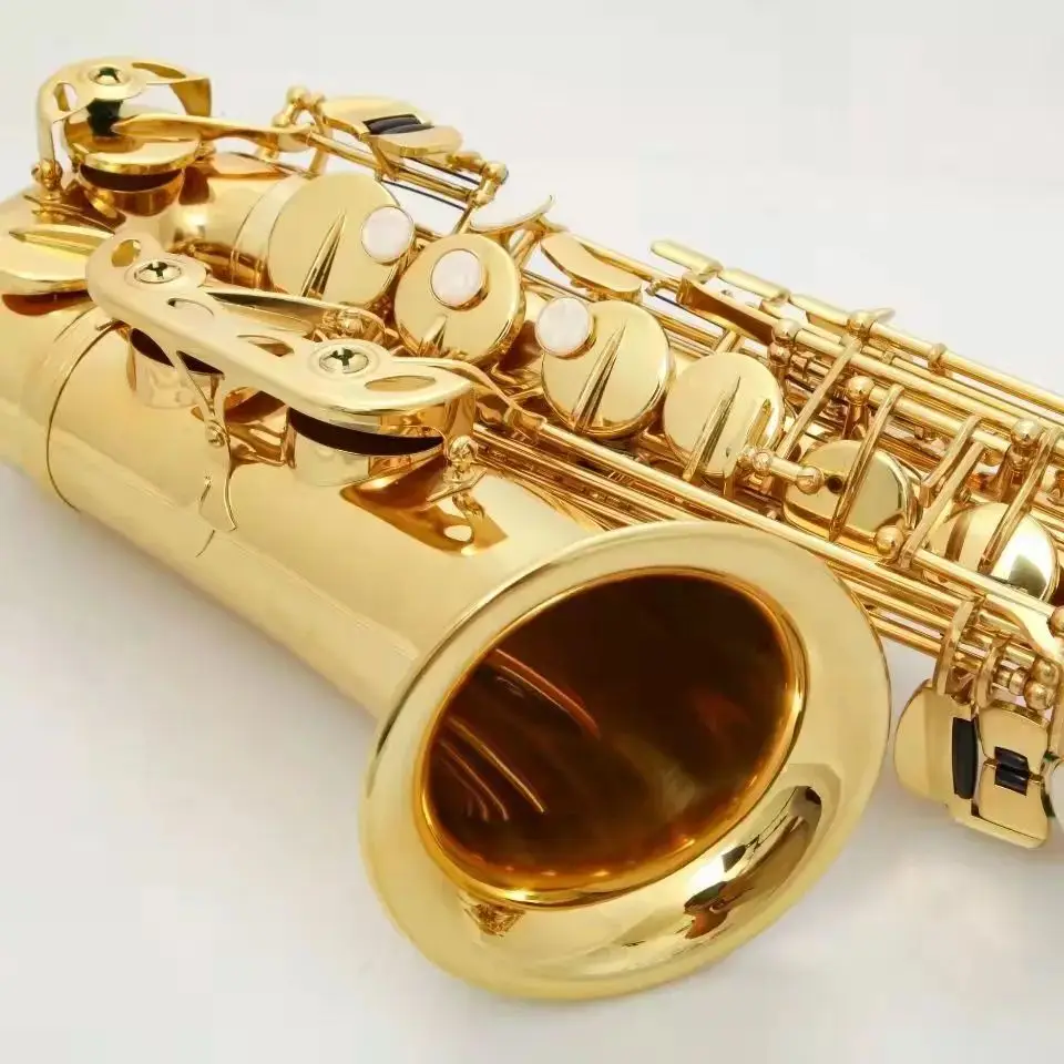 New golden Eb Alto saxophone European latest electrophoresis gold process sax tube body gold-plated carved musical instrument