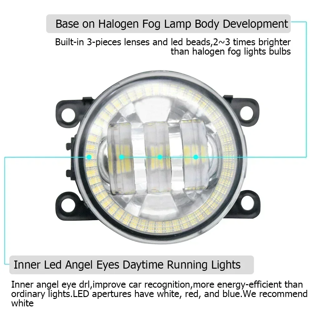 LED Fog Driving Lights PTF for Citroen DS 3 DS 4 DS 5 Front Bumper Angel Eyes Rings DRL Daytime Running Light 30W with Lens