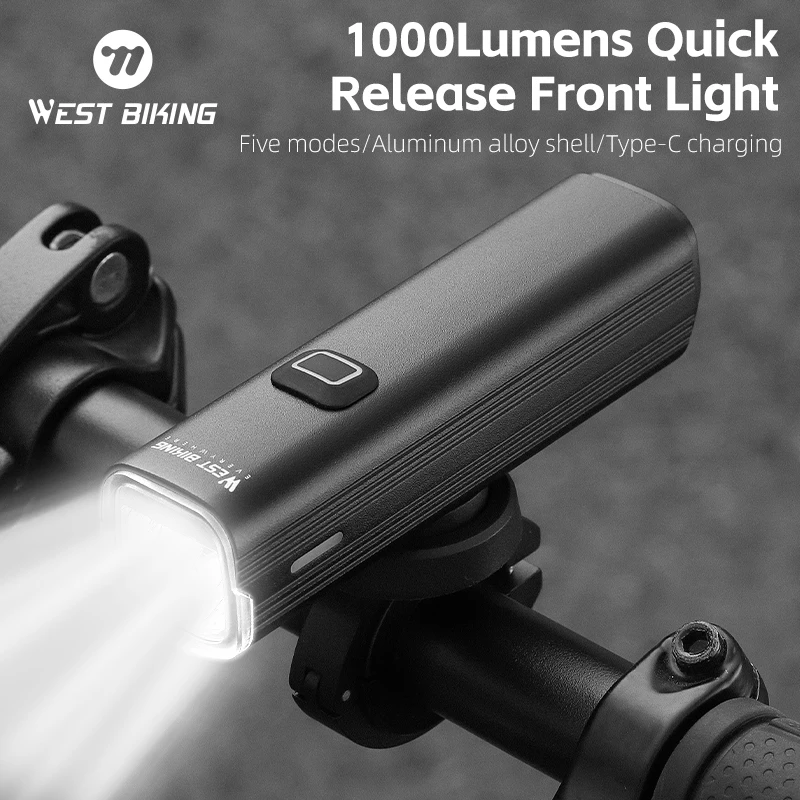 WEST BIKING Bicycle Front Light 1000 Lumen Quick Release Bike Headlight High Bright Flashlight Type-C Charging Handlebar Lights