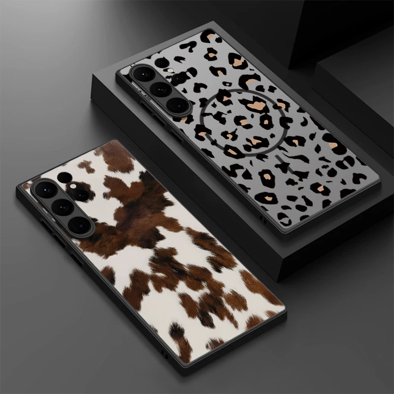 TPU Magnetic Phone Case For Samsung Galaxy S26 S25 S24 S23 S22 Ultra Plus S25 S24 S23 FE Leopard Milk Cow Pattern PC Back Cover view 6