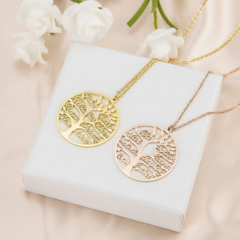 

Custom Tree of Life Name Necklace Personalized Women Kids Family Member Names Gold Stainless Steel Letter Necklace Jewelry GiftS