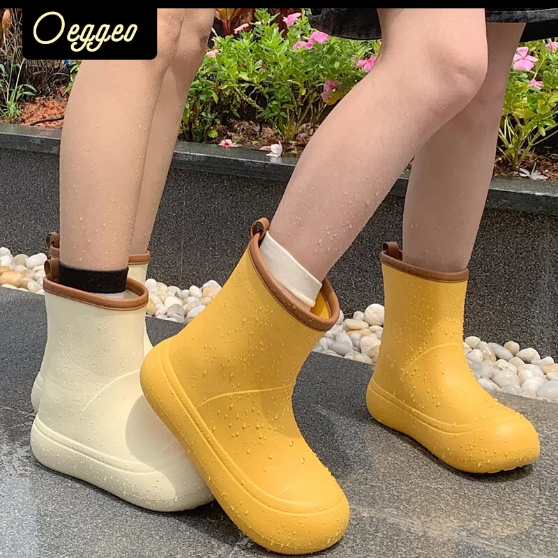 

oeggeo outdoor anti slip waterproof thick soled parent-child rain boots all-season universal men &women contrasting color boots