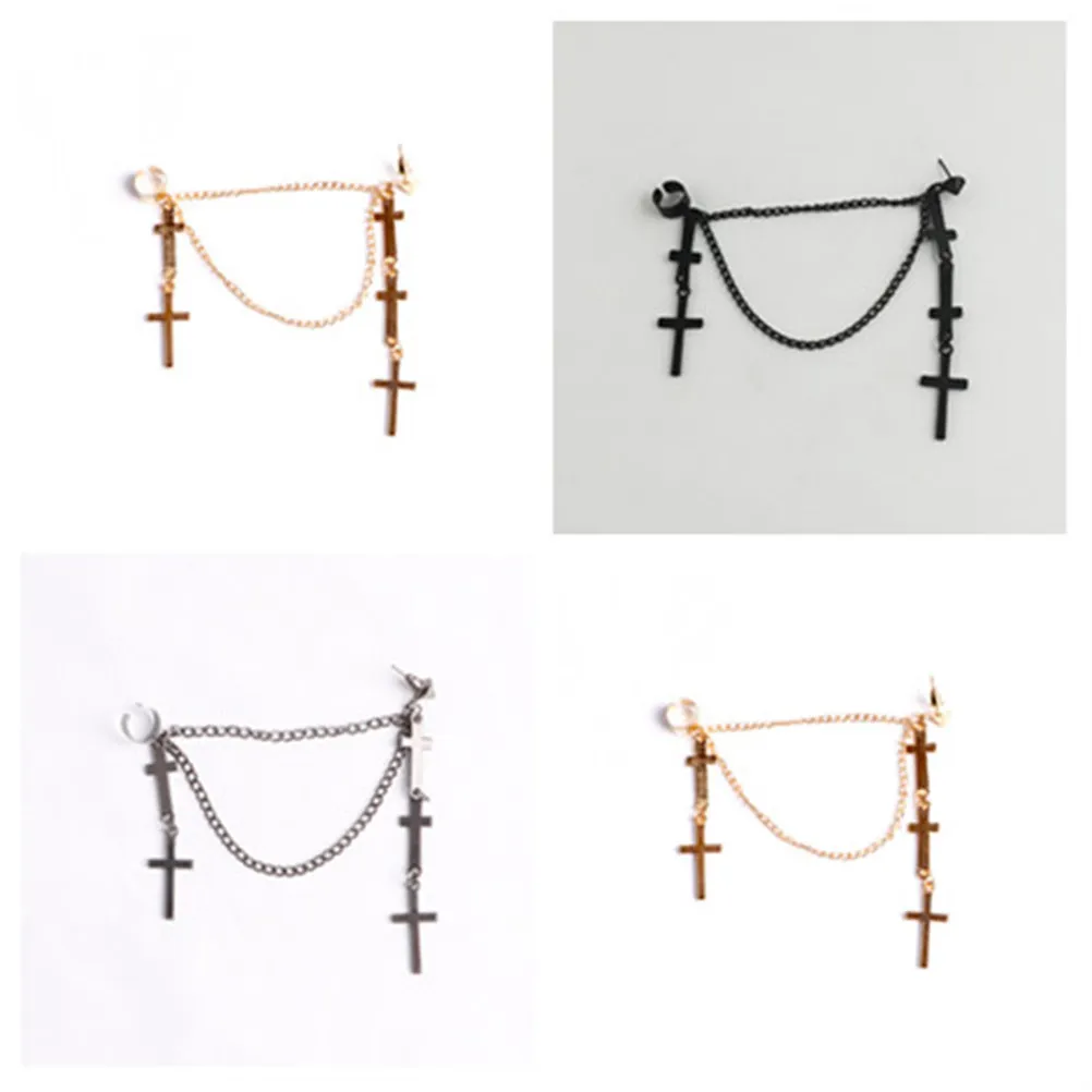 Women Ear Clips Cross Tassel Design Hypoallergenic Alloy Elegant Jewelry for Wedding Party Prom Date Church Soiree Summer Picnic