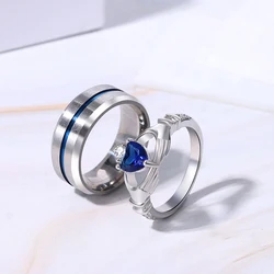 Boniskiss Couple Engagement Ring Promise Wedding Commitment Ring Stainless Steel Simple Blue Charm Unique Valentine's Day Gift