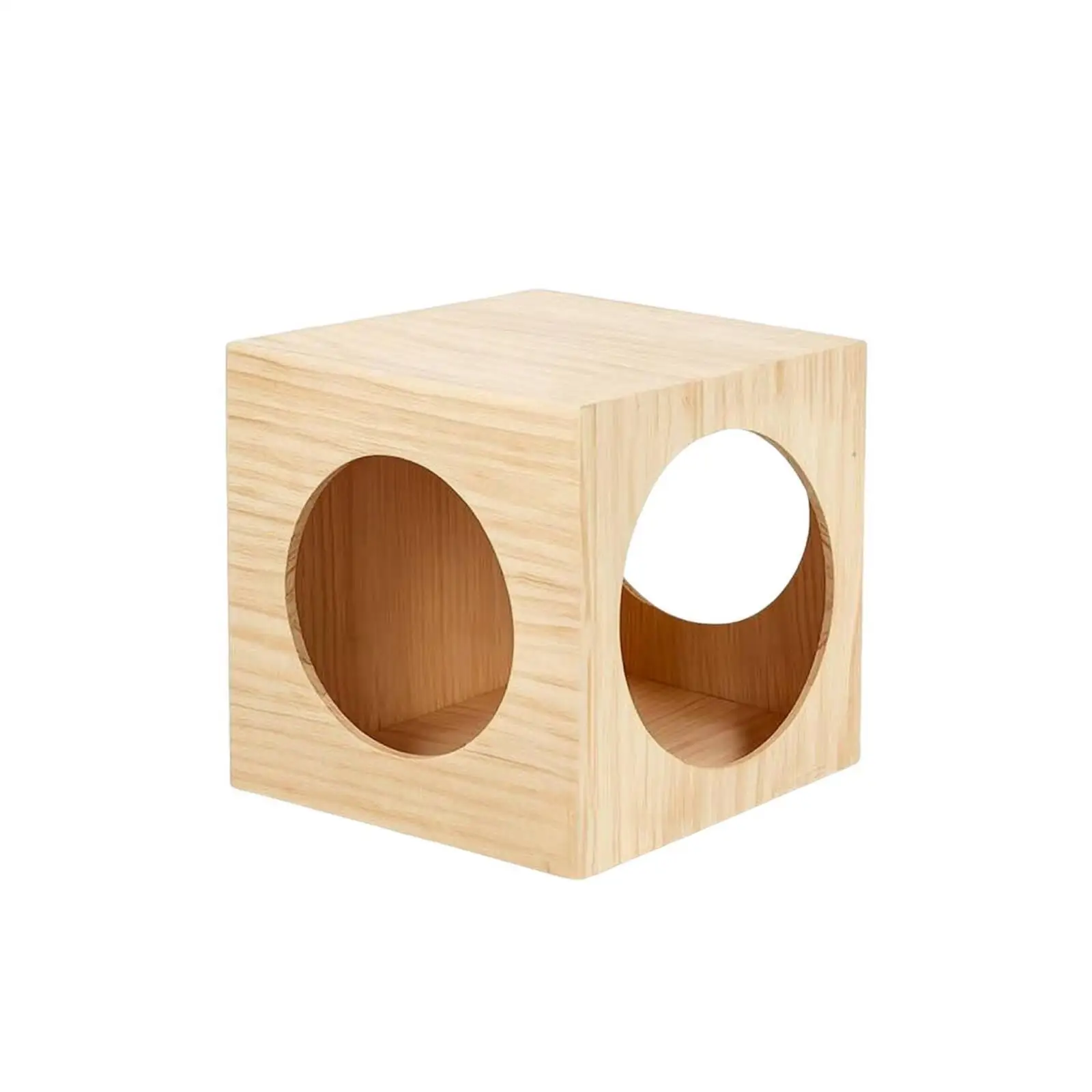 Space Saving Wooden Cat Shelter with Tunnel Openings for Play Rest and Private Observation Spots
