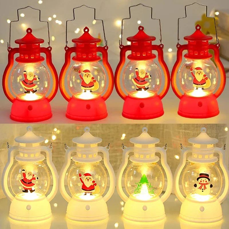 Christmas LED Night Light Hanging Ornaments Santa Claus Snowman Portable Lantern Xmas Party Home Decoration Desk Lamps Pendant