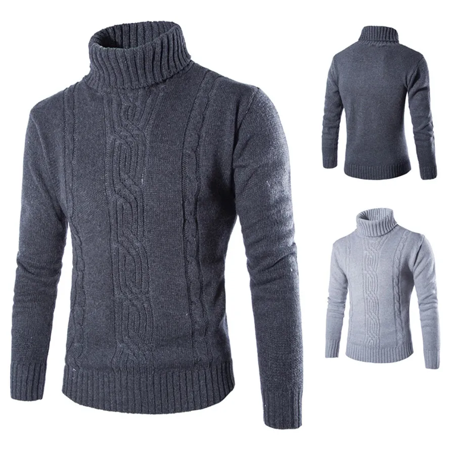 High Quality Male Turtleneck Turn-down Collar Pullover Sweater Solid Color Sweater