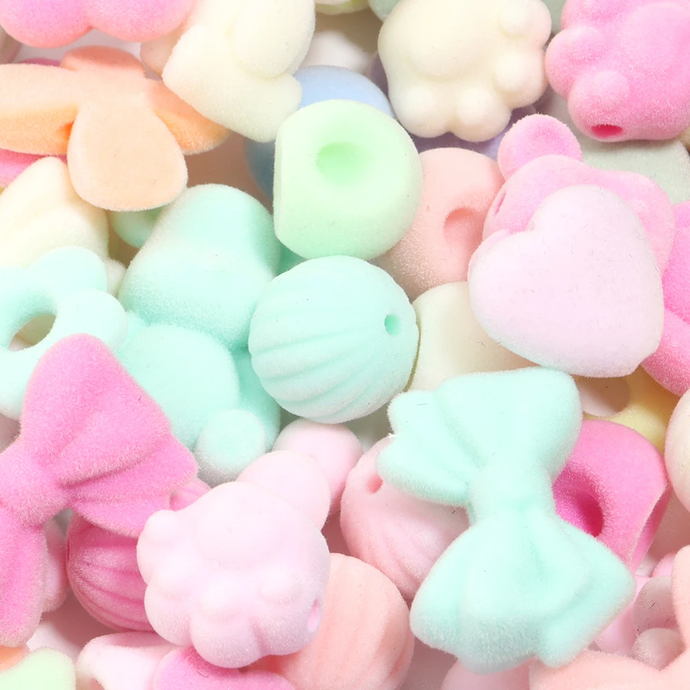 10Pcs Acrylic Flocked Beads Various Shapes Mixed Color Loose Bead for  Autumn Winter Jewelry Accessories DIY Bracelets Earrings