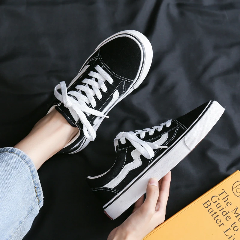 Canvas Jogging Sneakers Women Round Toe Solid Color Lace-up Girls Shallow Ladies Casual Walking Shoes for woman Sports Trainers