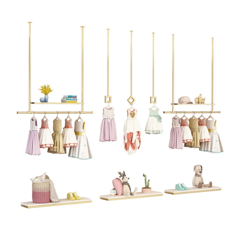 

custom.Kids Ceiling Clothing Rack Boutique Stainless Steel Shiny Children Clothes Stand Garment Cloth Store Shelves Di