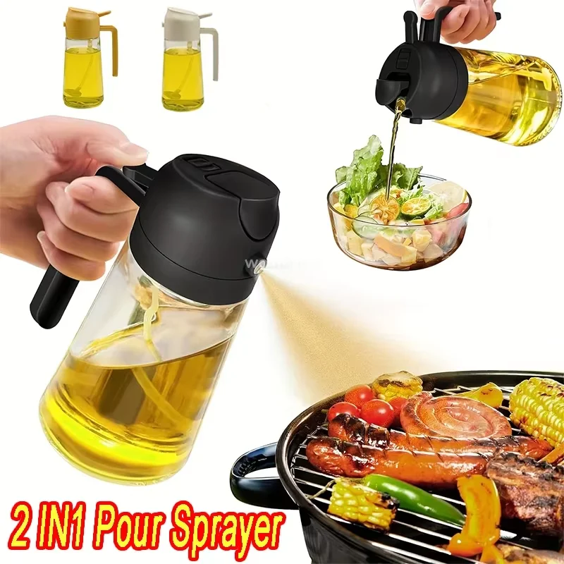 Botella de Vidrio para Aceite de 600 ml, Hecha de Material Seguro de Grado Alimenticio, Permite Rociar y Verter sin Fugas, Apta para Barbacoa, Ensaladas y Cocina