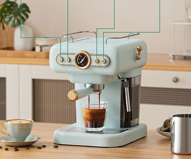 NEW  Household Small Semi-automatic Italian Retro Coffee Machine, One-click Coffee, Milk Foam, High-value Desktop Coffee Machine