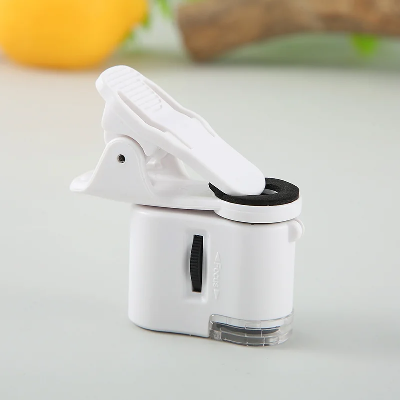 Universal Clip Microscope 60X LED Jewelry Magnifying Glass Focusing Adjusted Pocket Microscope with Cell Phone Clip UV Light
