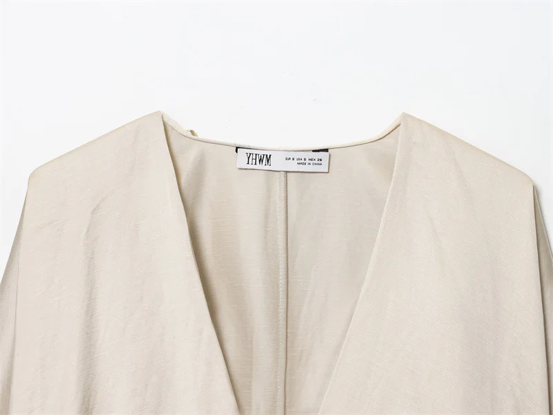 قميص نسائي 2025 خريف نمط جديد لون الشمبانيا كم طويل فتحة مزدوجة التعادل مزين الخامس الرقبة قميص مثير موضة أنيقة #3