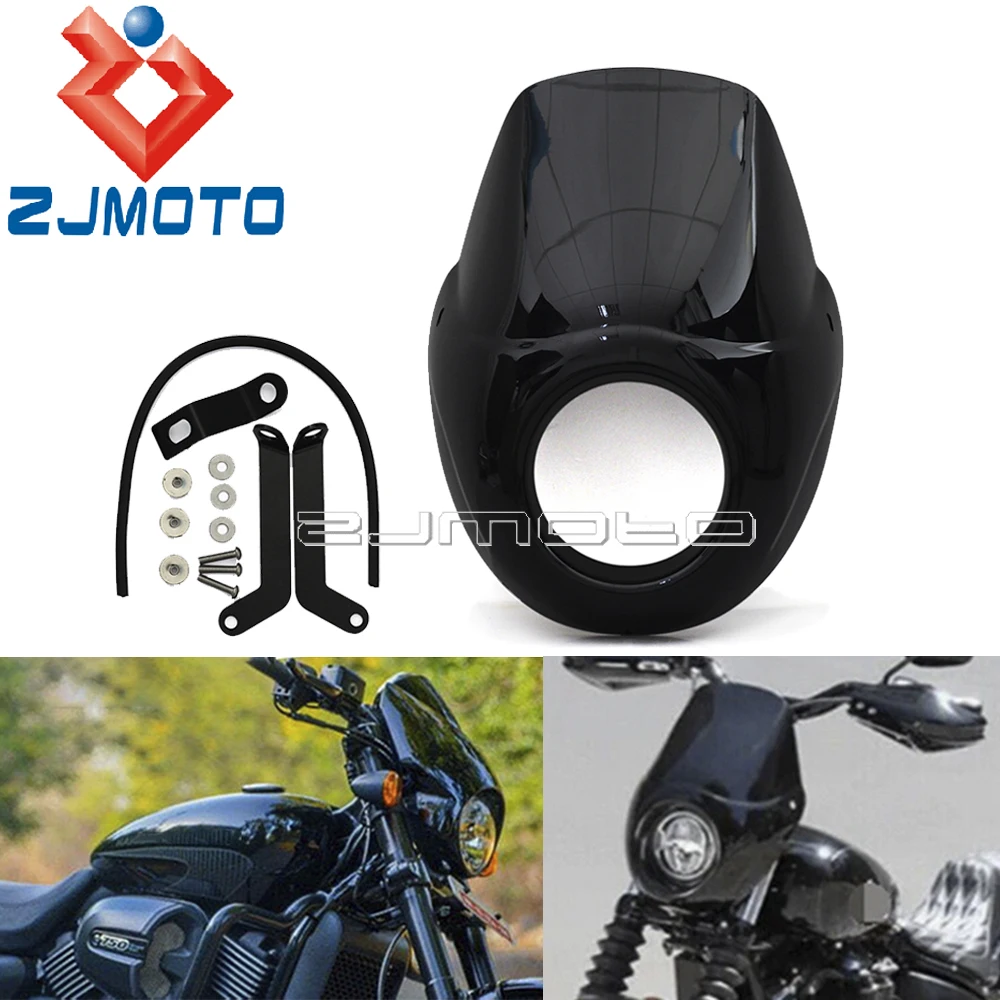 

Motorcycle ABS Front Fairing Mask 5.75" Round Cafe Racer Headlight Fairing Cowl For Harley Street 750 500 XG750 XG500 2015-2020