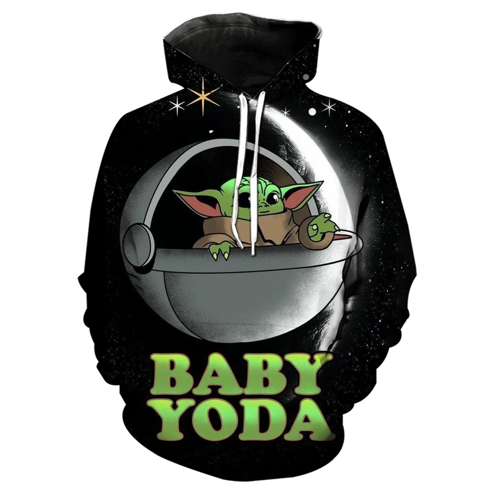 Spring and Autumn Hoodies Marvel Yoda Baby Printed Street Wear Oversized Hoodies Casual Fashion Black and White Men's T Hoodies