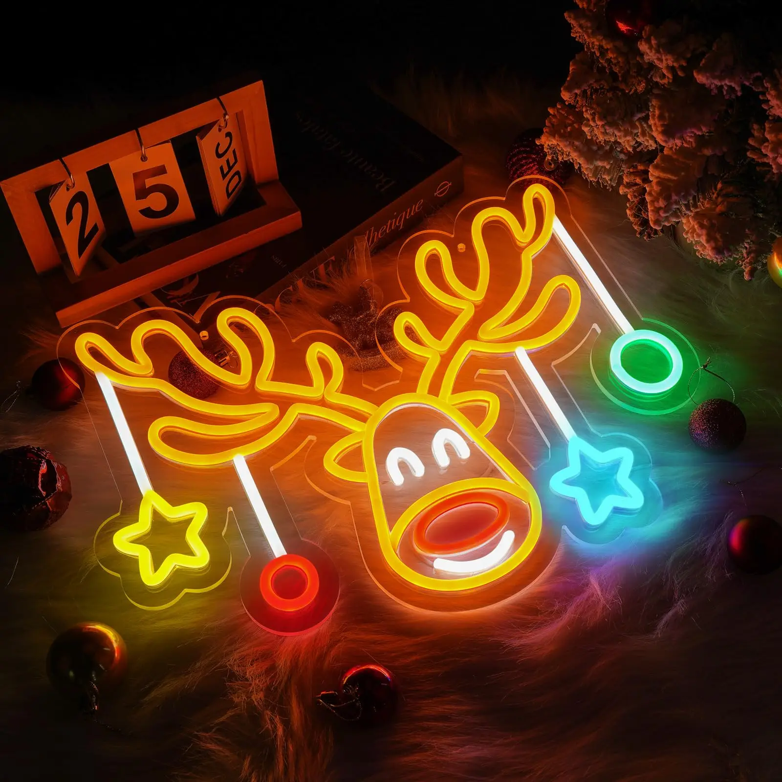 عيد الميلاد الأيائل النيون أدى أضواء عيد ميلاد سعيد الغزلان تسجيل زينة لغرفة النوم الشتاء المنزل عطلة حزب هدايا الاطفال