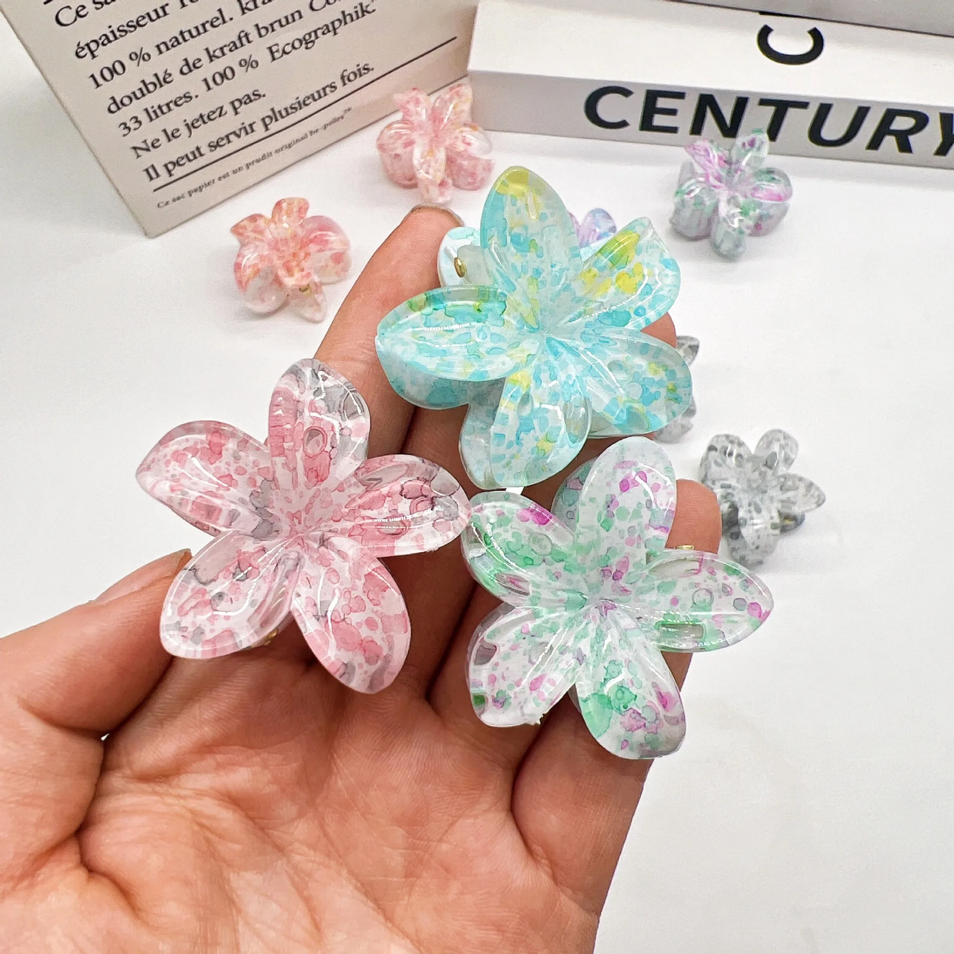 

Новый 4 см чернильный брызговик красочный цветок коготь для волос женская мода градиент цвета дизайн зажим в виде акулы шпилька для девочек аксессуары для волос