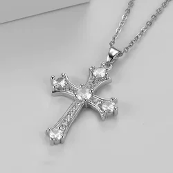 Huitan Hip Hop Cross Pendant Necklace with Crystal Cubic Zirconia Silver Color/Gold Color Neck Accessories for Women Hot Jewelry