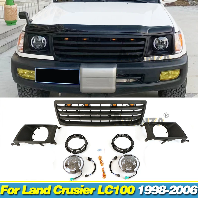 Auto Parts Front Grille W/Light  Fits For Toyota Land Crusier LC100 1998-2002/2003-2006 Racing Grill Modified FJ105 / FJ100