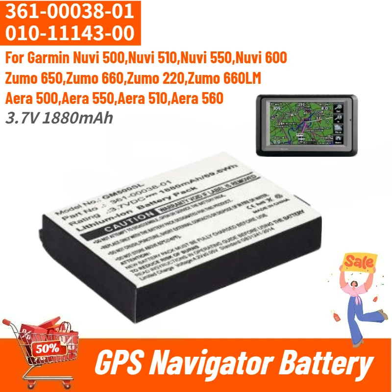

361-00038-01 010-11143-00 Высококачественная батарея 3.7V 1880mAh для Garmin Zumo 220/600/650/660, Nuvi 500/510/550, Aera 500/510/550