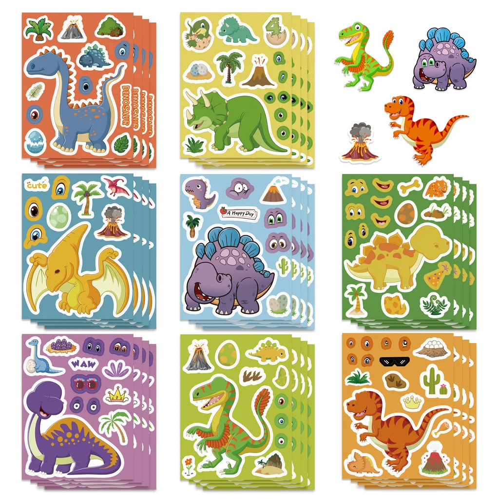 Kawaii Dinosaurier Doodle Sticker Pack (8 Blatt) |   Wasserfeste Vinyl-Aufkleber für DIY-Scrapbooking (Anime Worlds Store)