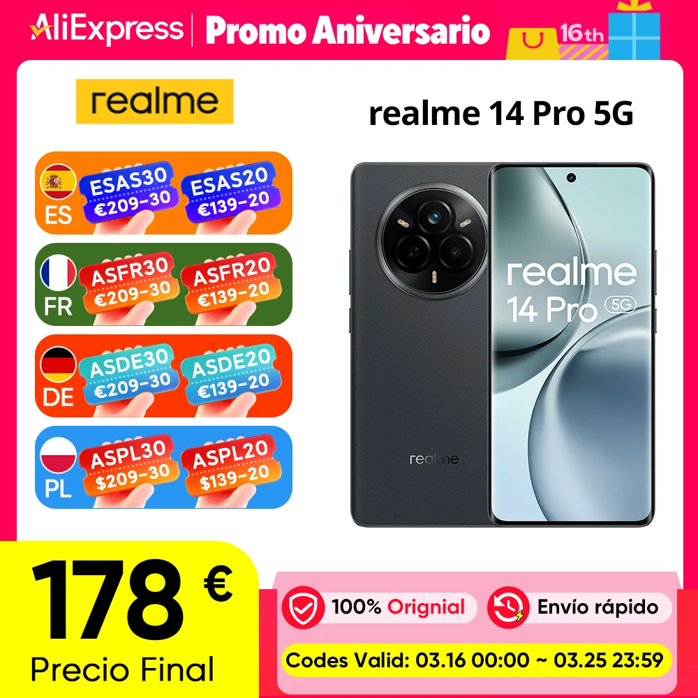 Global Version realme 14 Pro 5G Smartphone Procesador 5G Dimensity 7300 Energy …