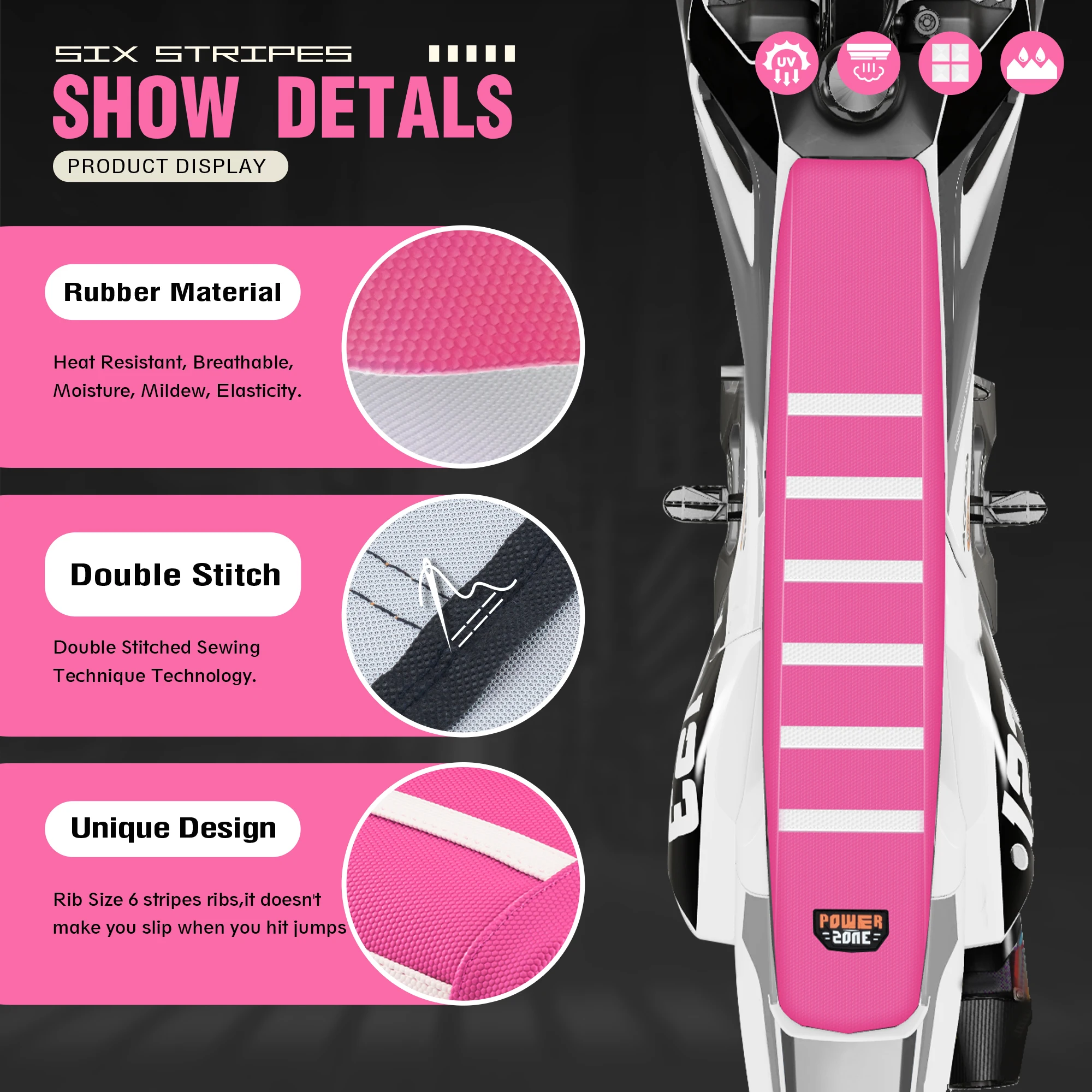Queen X Universal Motorcycle Rib Ribbed Gripper Seat Cover Waterproof Protection Anti-slip Seat Cover For KTM Yozma SUZUKI Pink