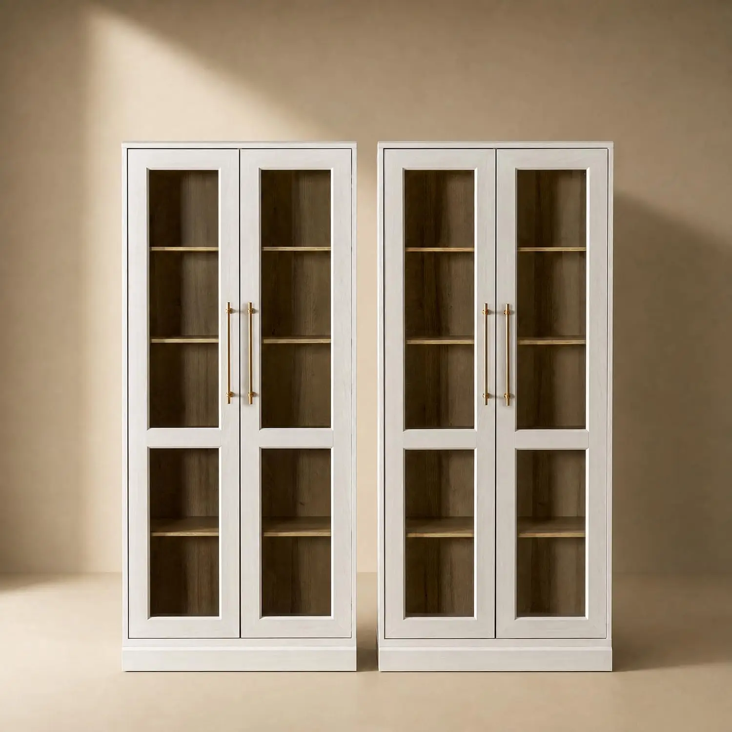 Blake Display Cabinet, Pantry (White Oak, Set of 2, Acrylic)