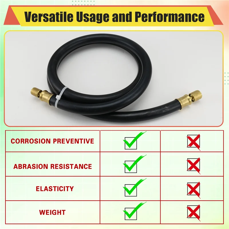 Schwarzer Kältemittelschlauch mit hohem Durchfluss, 6 Fuß Länge, 1/2 Zoll Durchmesser, 3/8 Zoll bis 1/4 Zoll inklusive Anschlüsse