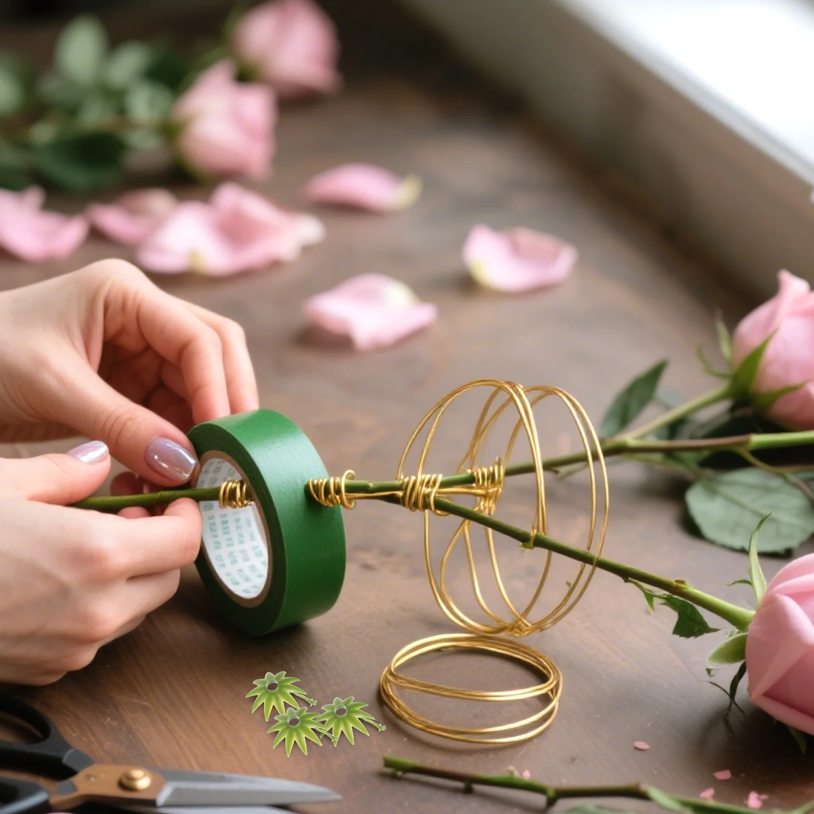 100pcs Simulation Artificial Flower Materials 2.3Cm Plastic Flower Calyxes Sepals Receptacles Green Bouquet Base Stem