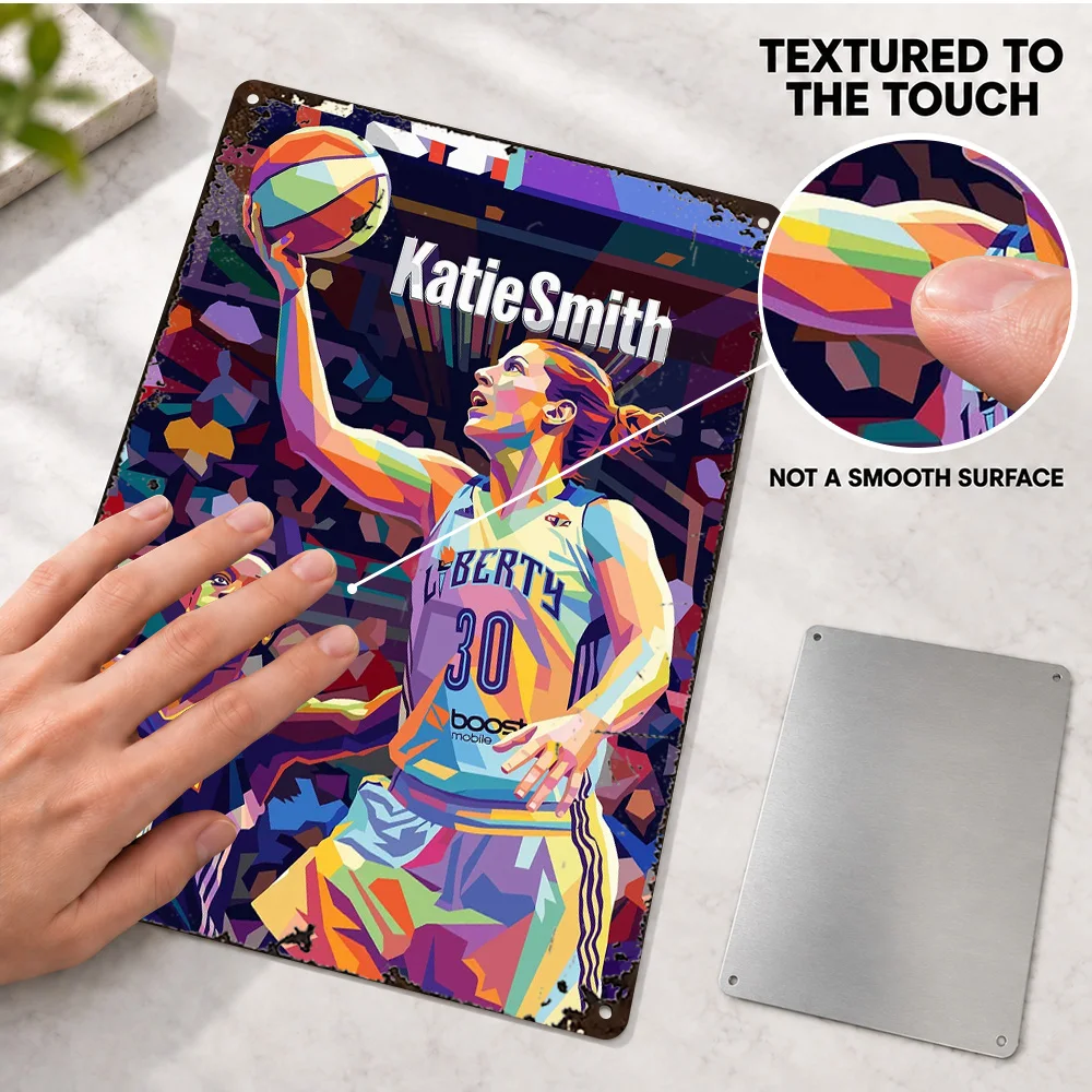 Katie Smith Number 30 Basketball Textured Metal Poster Personalized Aluminum Metal Sign Geometric Portrait Wall Art For Man Cave