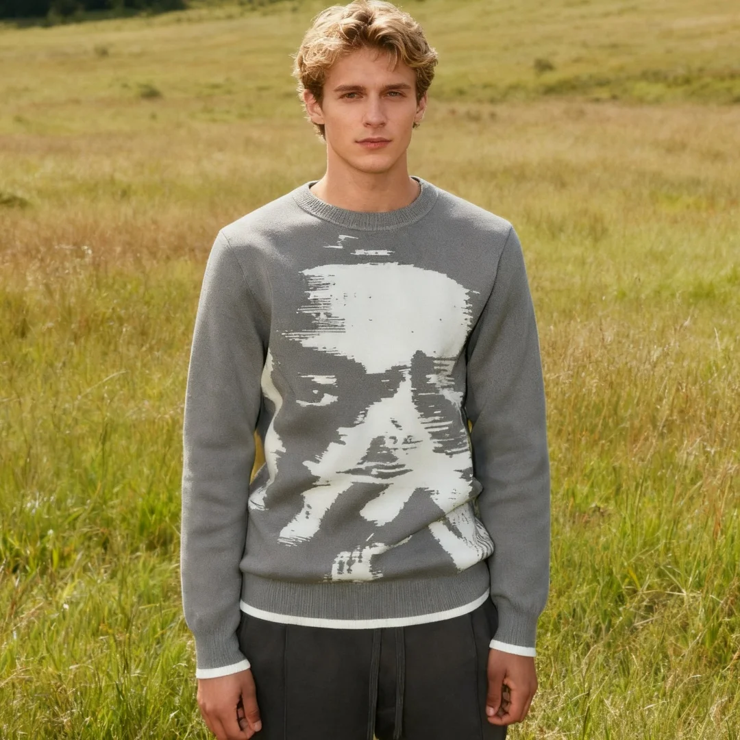 

Темный модный жаккардовый вязаный свитер с алфавитом Харадзюку, модный топ для пар с аниме-мультяшным дизайном, индивидуальный нишевый бренд