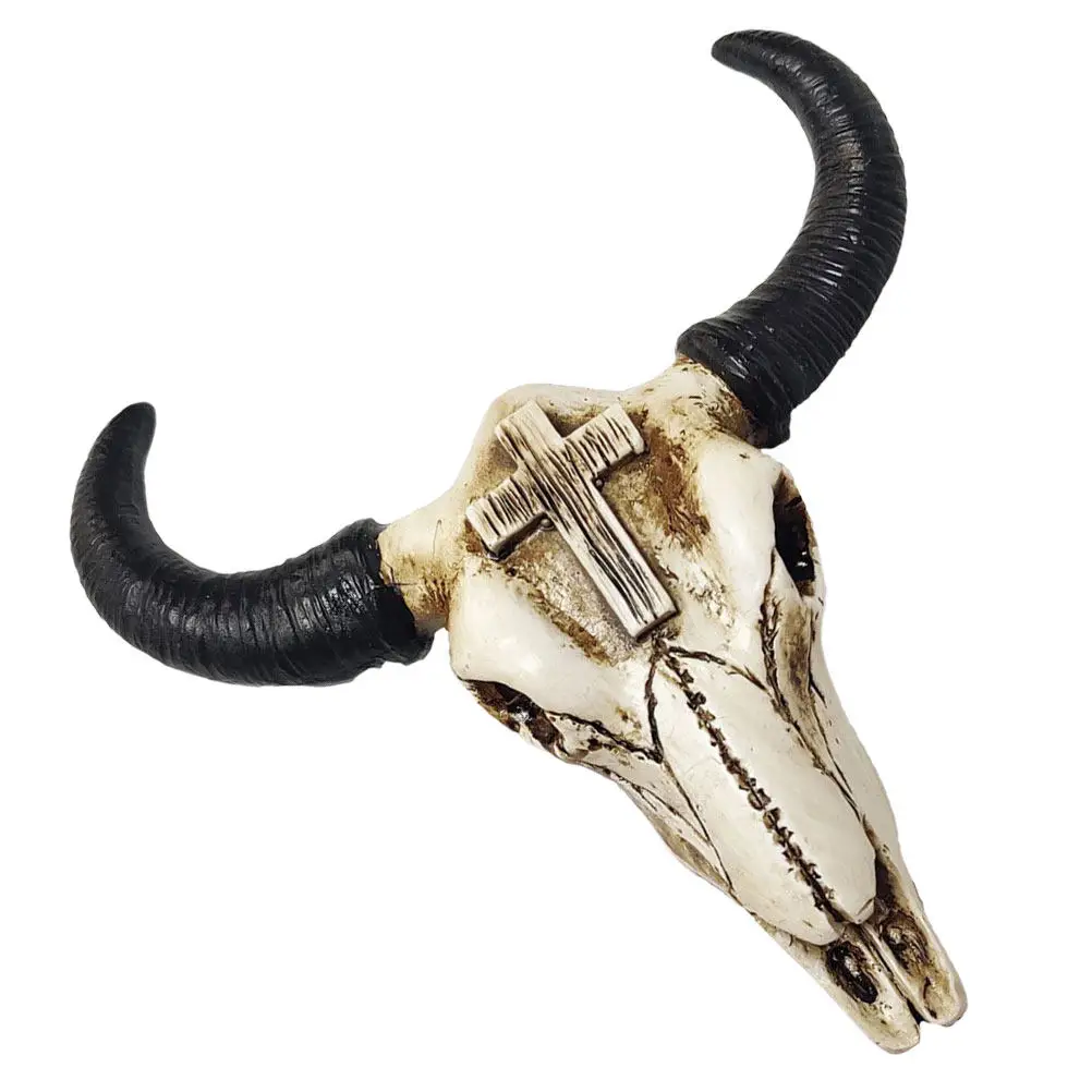 Vintage Horn Skull Wall Decor Resin Animal Head Hanging Ornament for Living Room Bedroom Office Farmhouse Wall Art