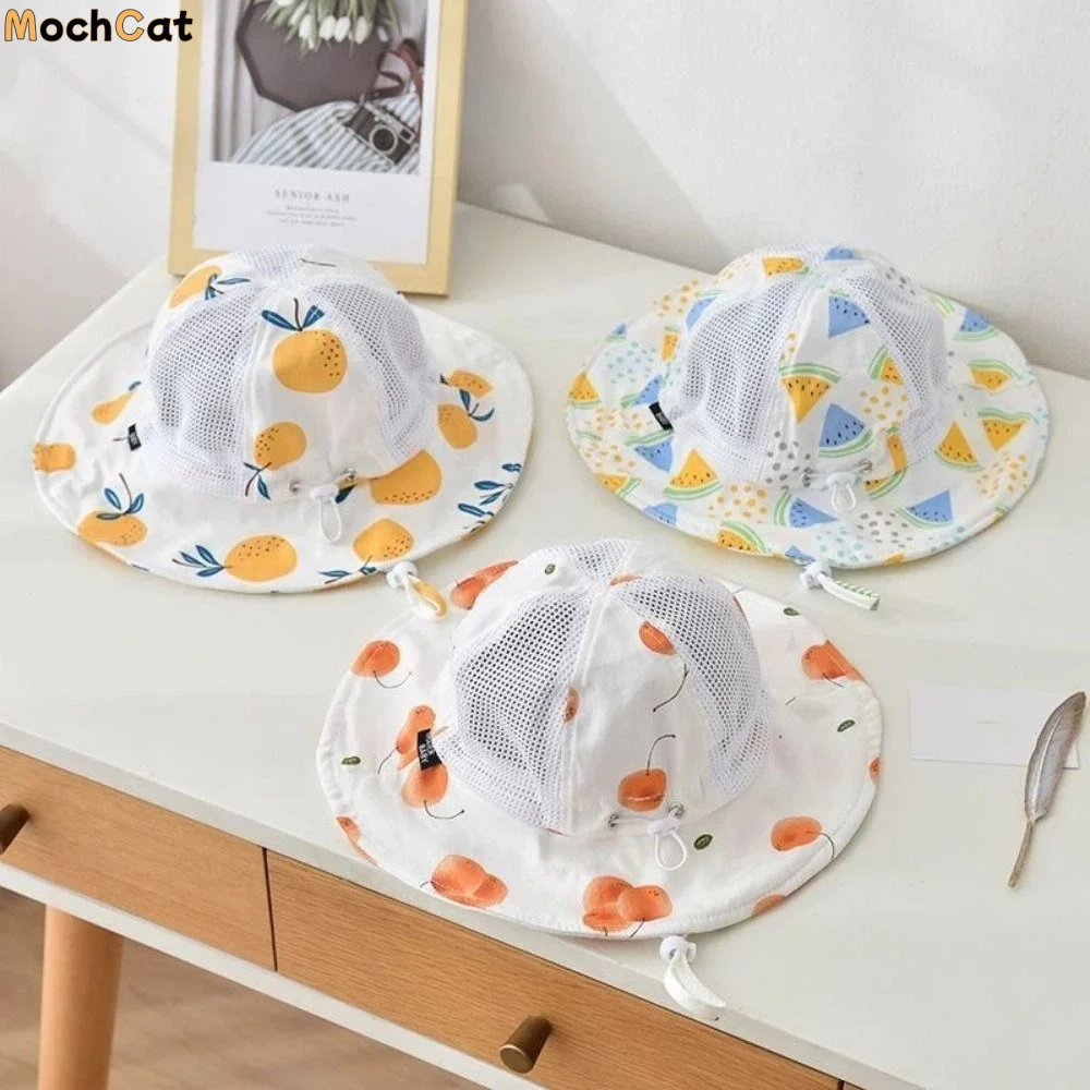 

Детская солнцезащитная шляпа с мультяшным рисунком для детей от 3 до 18 месяцев, тонкая солнцезащитная шляпа с широкими полями, регулируемая солнцезащитная шляпа с завязками, детская солнцезащитная шляпа на летний сезон