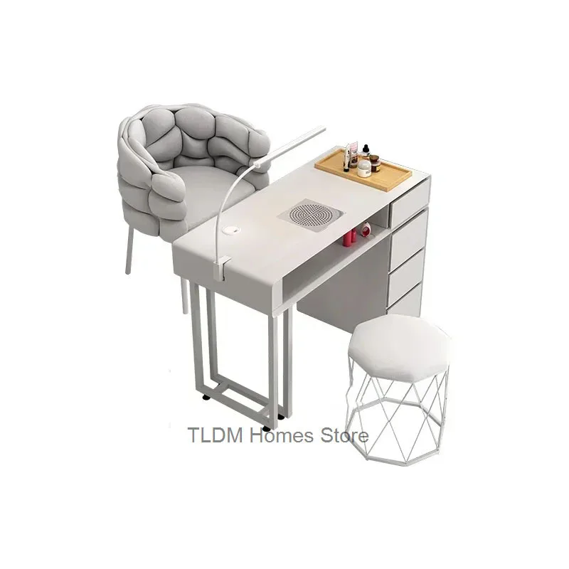 Table de manucure simple et Double moderne avec tiroirs, ensemble Table et chaise pour ongles de Style crème, Table de luxe légère pour magasin de manucure