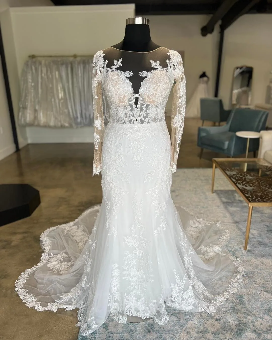 تخصيص شير الرقبة الدانتيل يزين حورية البحر خمر فستان الزفاف Vestido De Casament عارية الذراعين طويلة الأكمام زي العرائس #1