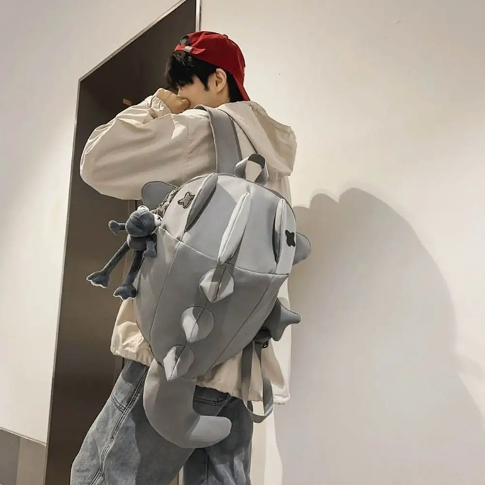 Tas Ransel Hiu Trendy Anti Air Portabel Multi-saku Kasual untuk Laptop, Tas Sekolah Kuliah dari Bahan Nylon untuk Siswa Putra Putri