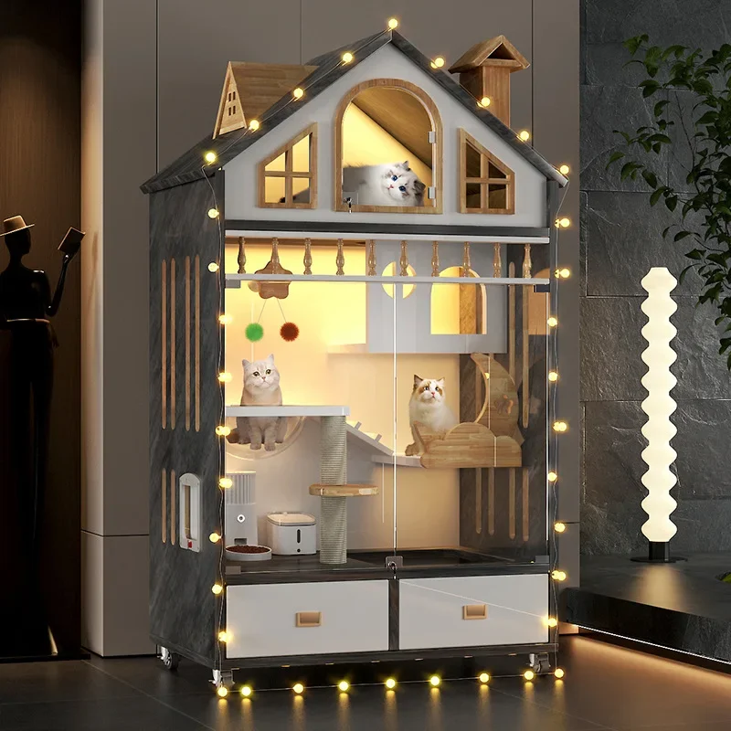 Cat Villa Factory Direct Sales Wooden Multi-storey Plus Cat Wholesale with Toilet Cat Villa Heyuan Exhibition