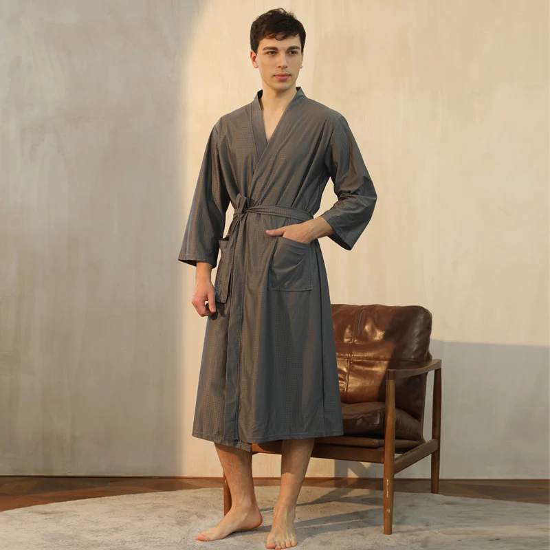 Long Couple Style Thin Home Clothes Men's Summer Robe Quick Dry Spring Autumn Bathrobe Hotel Style Women's Home Service