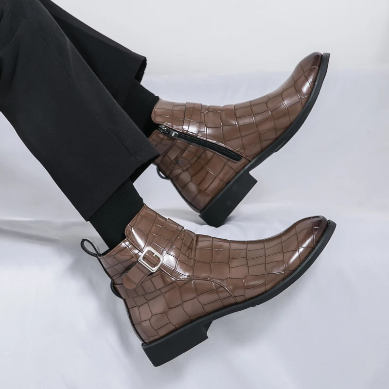 الرجال أحذية عالية أعلى بو تنقش نمط بلون كعب منخفض مريح الكلاسيكية رجال الأعمال الأحذية حجم 38-47 #4