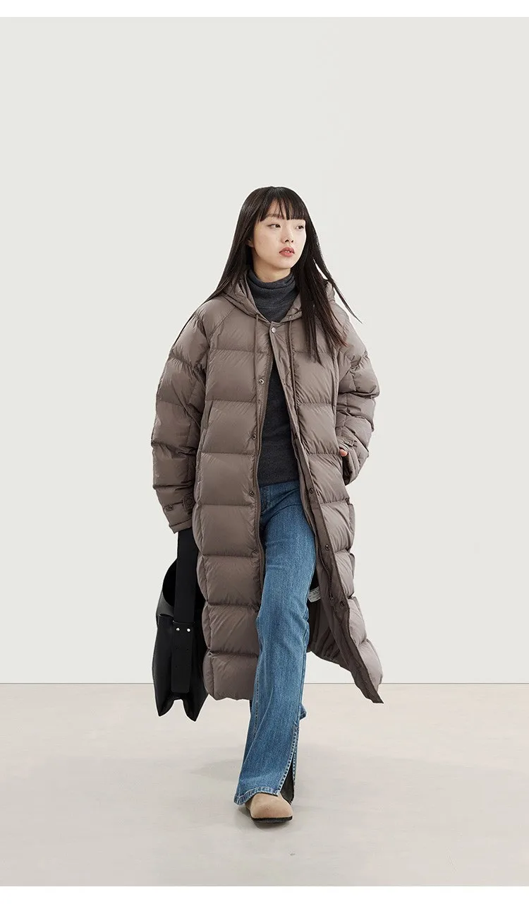 Filling Material: Duck Down~Couple Style Long Over-The-Knee down Jacket, Unisex Black Coat for Petite Individuals, New Winter Model