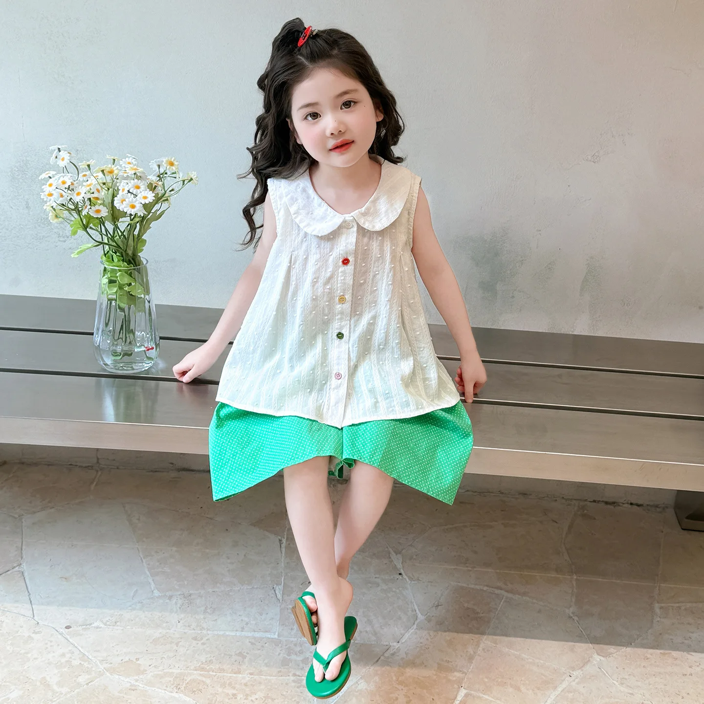 Girls' Korean Set Summer 2026 New Girl's Baby Sleeveless Doll Shirt Summer Clothing Children's Thin Two Piece Set