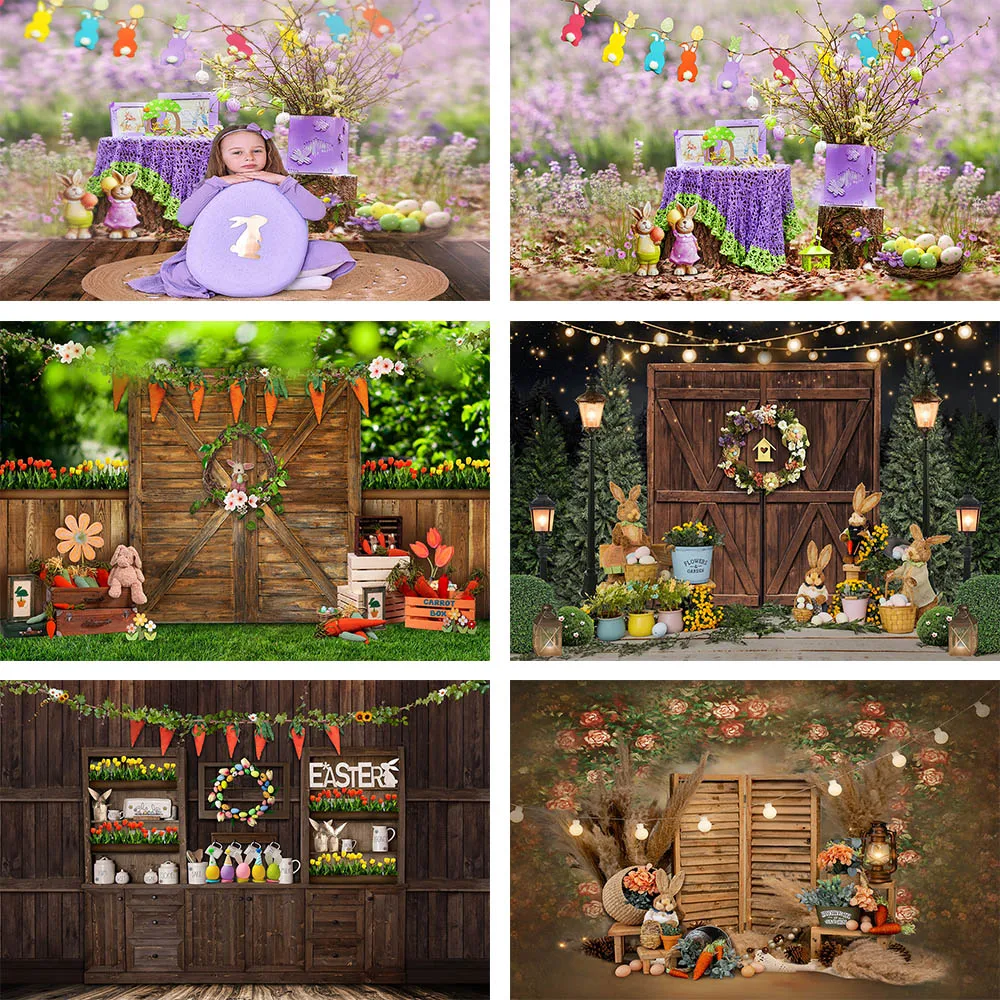 

Mehofond Easter Sping Grassland Photography Backdrop Child Birthday Party Rabbits Flower Oil Painting Decoration Background Prop