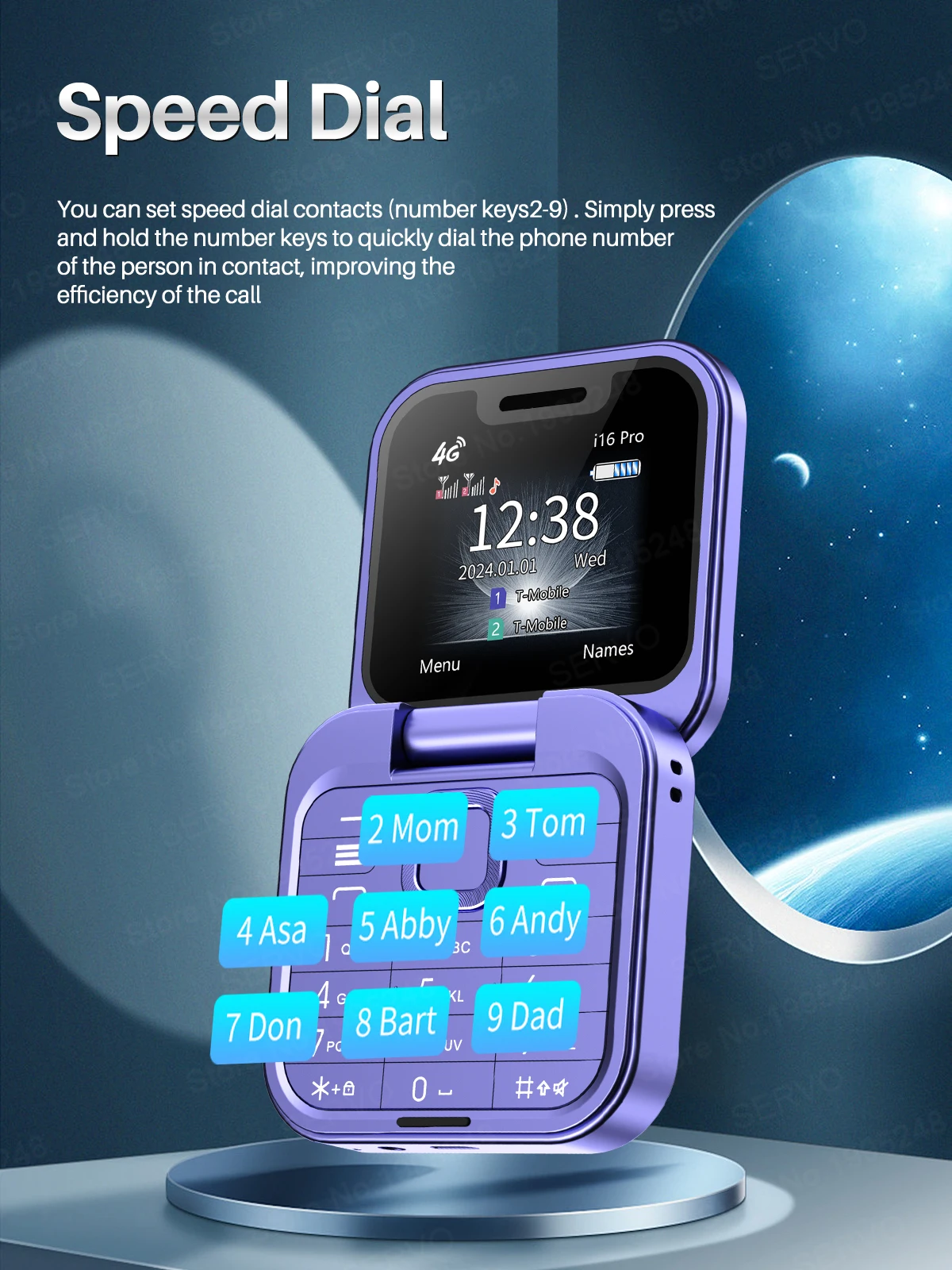 SERVO I16 PRO 2G GSM/4G LTE Foldable Mini Mobile Phone 2 SIM Card Speed Dial Magic Voice Flashlight 1.77'' Screen Flip Cellphone