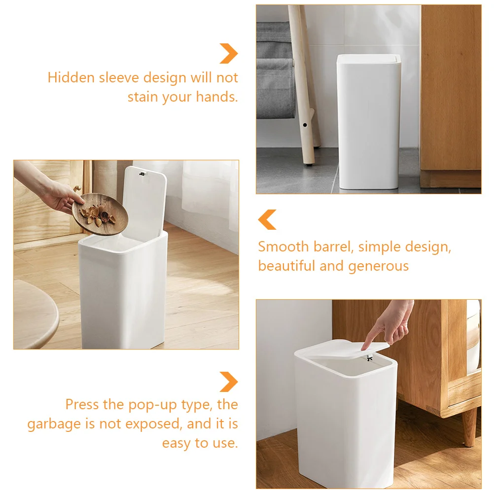 

1pc Push Trash Can Waste Bin Garbage Container Household Kitchen Bedroom Hall Large Capacity Hidden Sleeve Smooth Design Modern