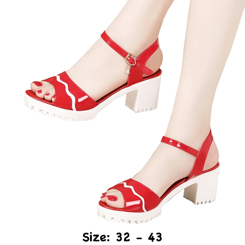 High quality summer leather sandals for women 6cm mid heel 2024 size 32 33 42 43 platform open toe elegant shoe black red white